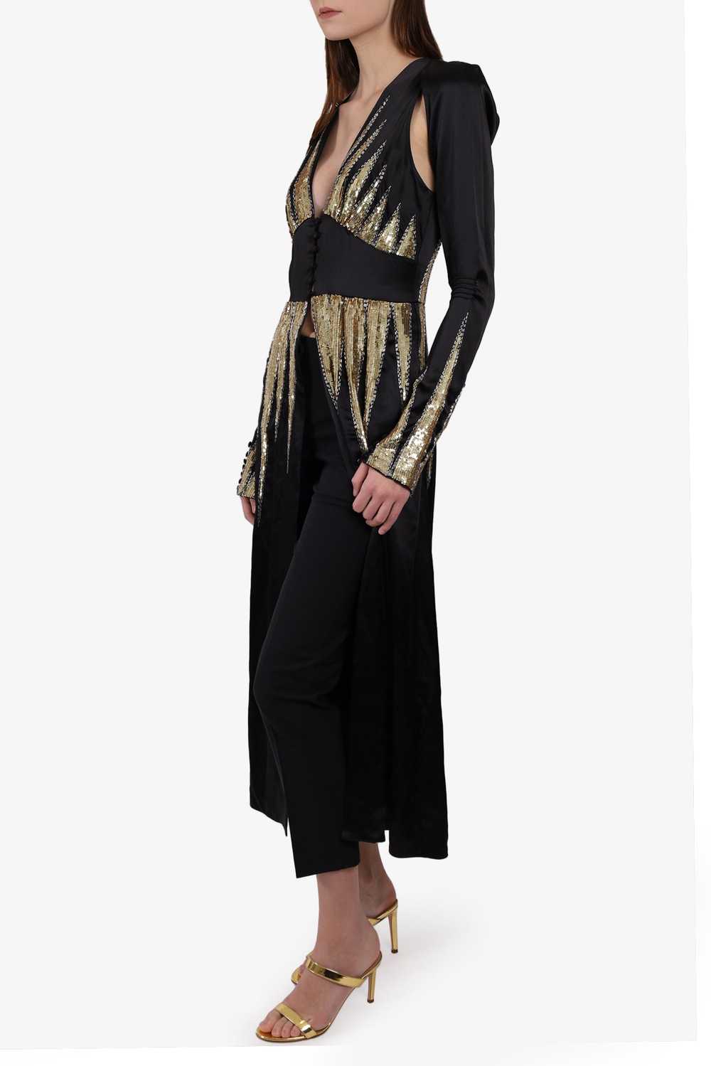 Attico Black Long-sleeve V-Neck Dress with Gold S… - image 2