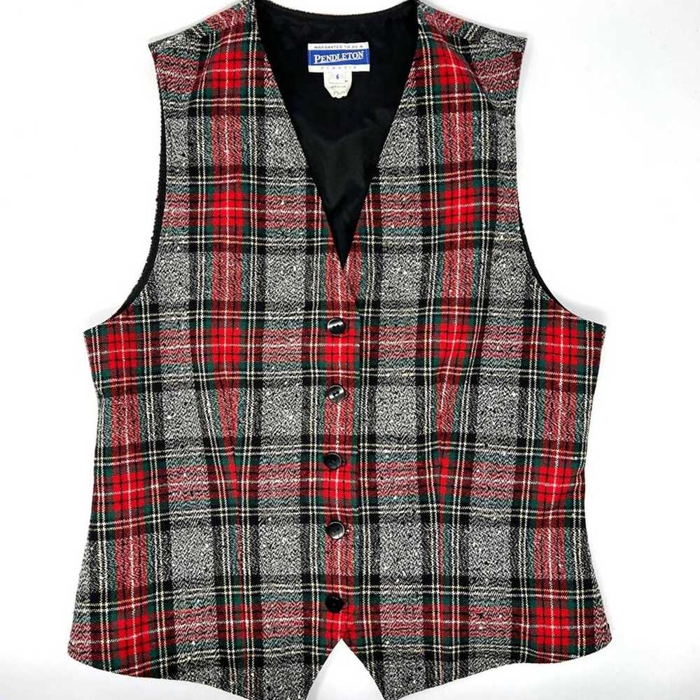 Vintage Pendleton (6) Wool Vest Scotch Plaid Grey… - image 2