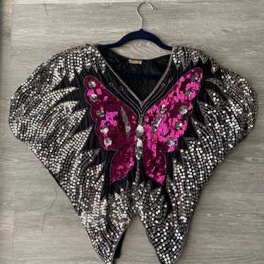 Vintage 1980s sequin butterfly blouse - image 1
