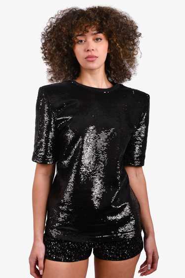 The Attico Black Sequin Padded Shoulder Top Size 3