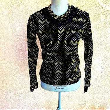 Vintage black gold lace long sleeve top size small - image 1