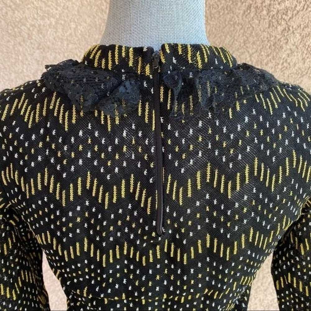 Vintage black gold lace long sleeve top size small - image 2