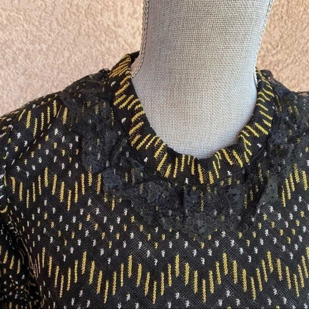 Vintage black gold lace long sleeve top size small - image 3