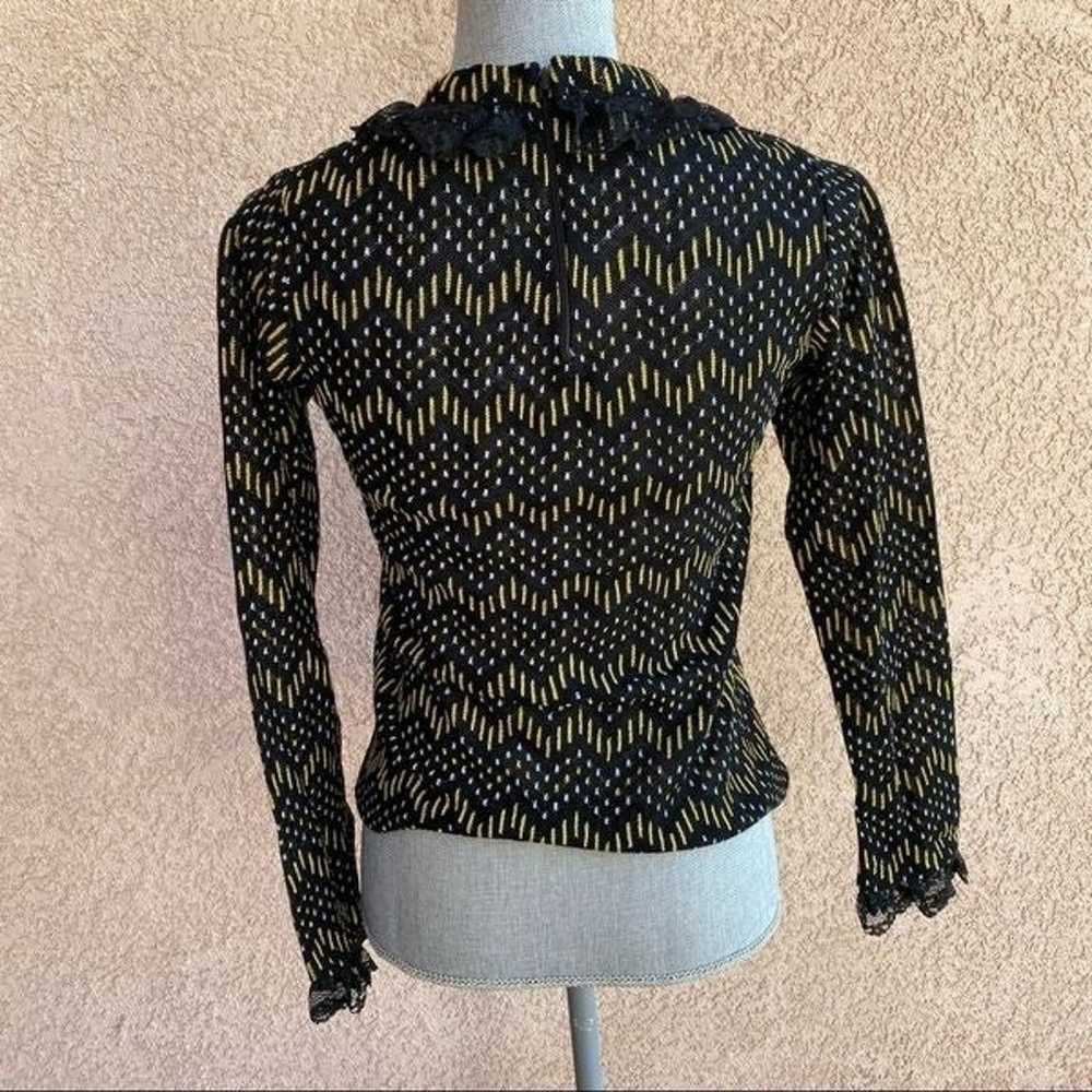 Vintage black gold lace long sleeve top size small - image 6