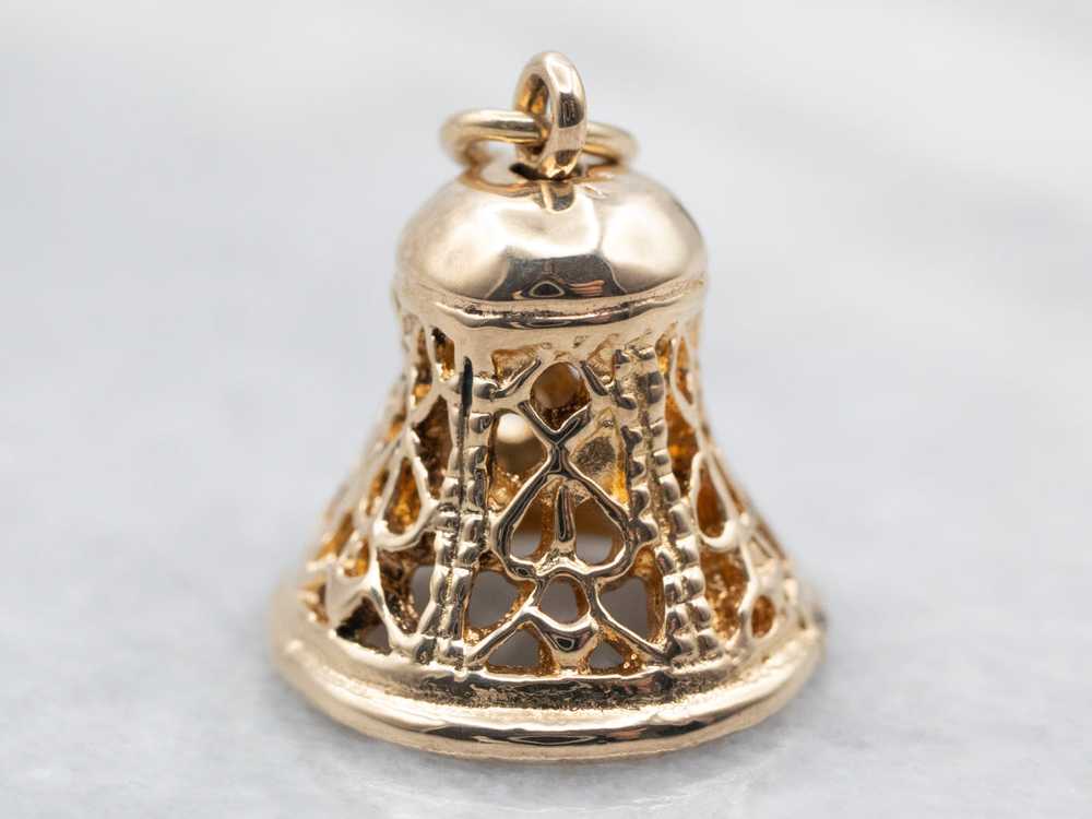 Yellow Gold Filigree Bell Charm - image 1