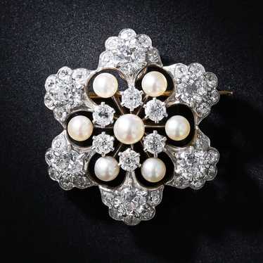 Edwardian Diamond and Natural Pearl Snowflake Pen… - image 1