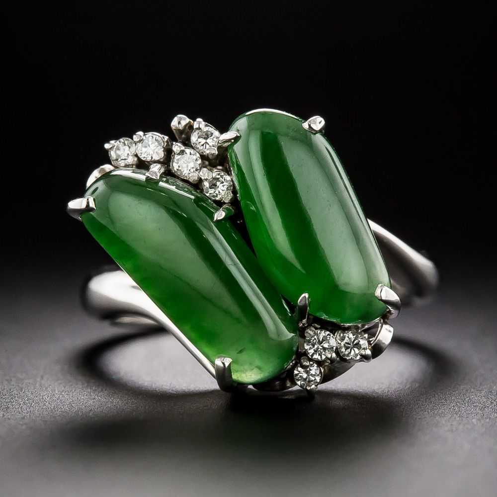 Twin Burmese Jade And Diamond Ring - image 1