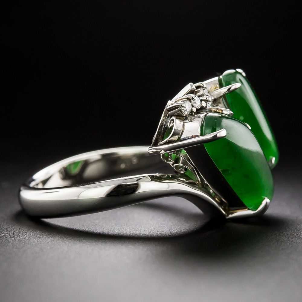 Twin Burmese Jade And Diamond Ring - image 2