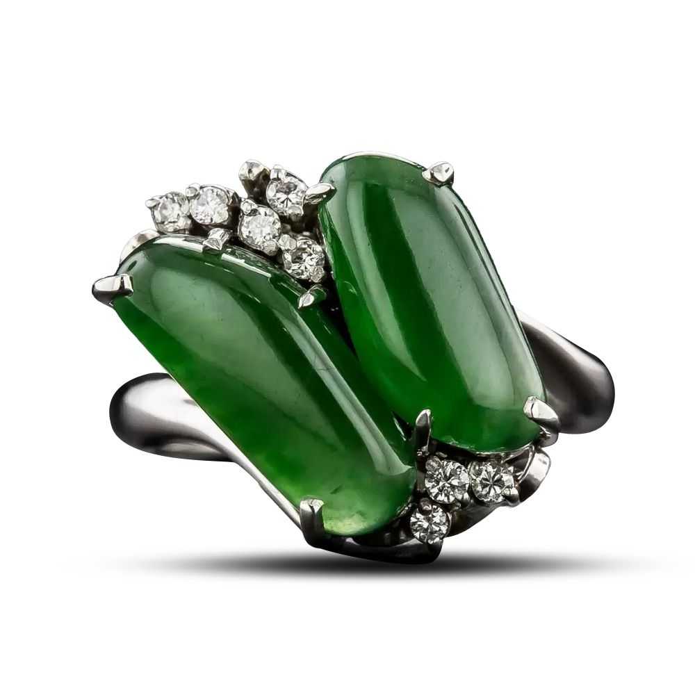 Twin Burmese Jade And Diamond Ring - image 5