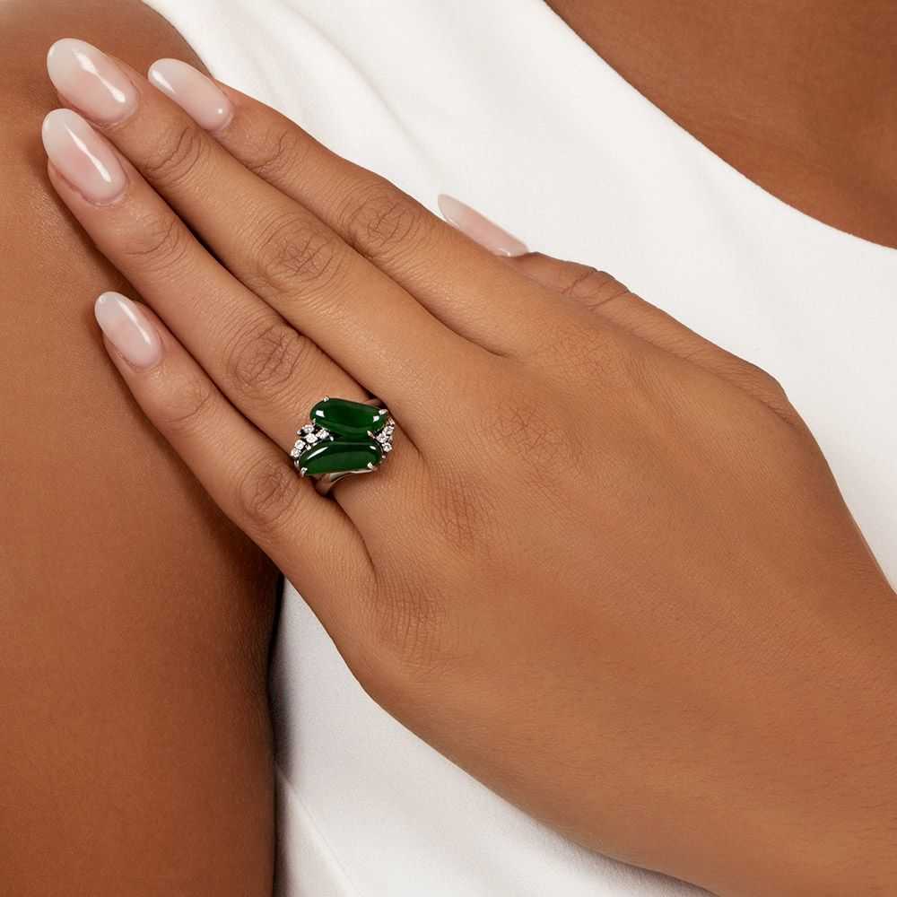 Twin Burmese Jade And Diamond Ring - image 6