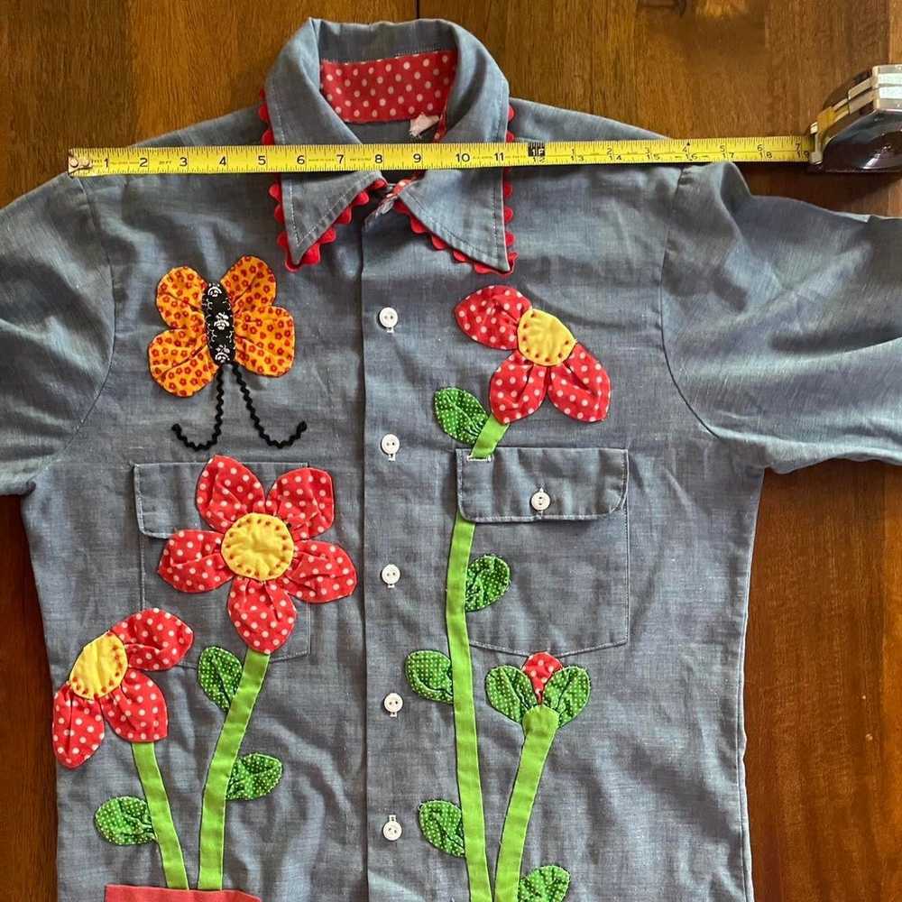Vintage 70s Big Mac Chambray Shirt Flower Butterf… - image 6