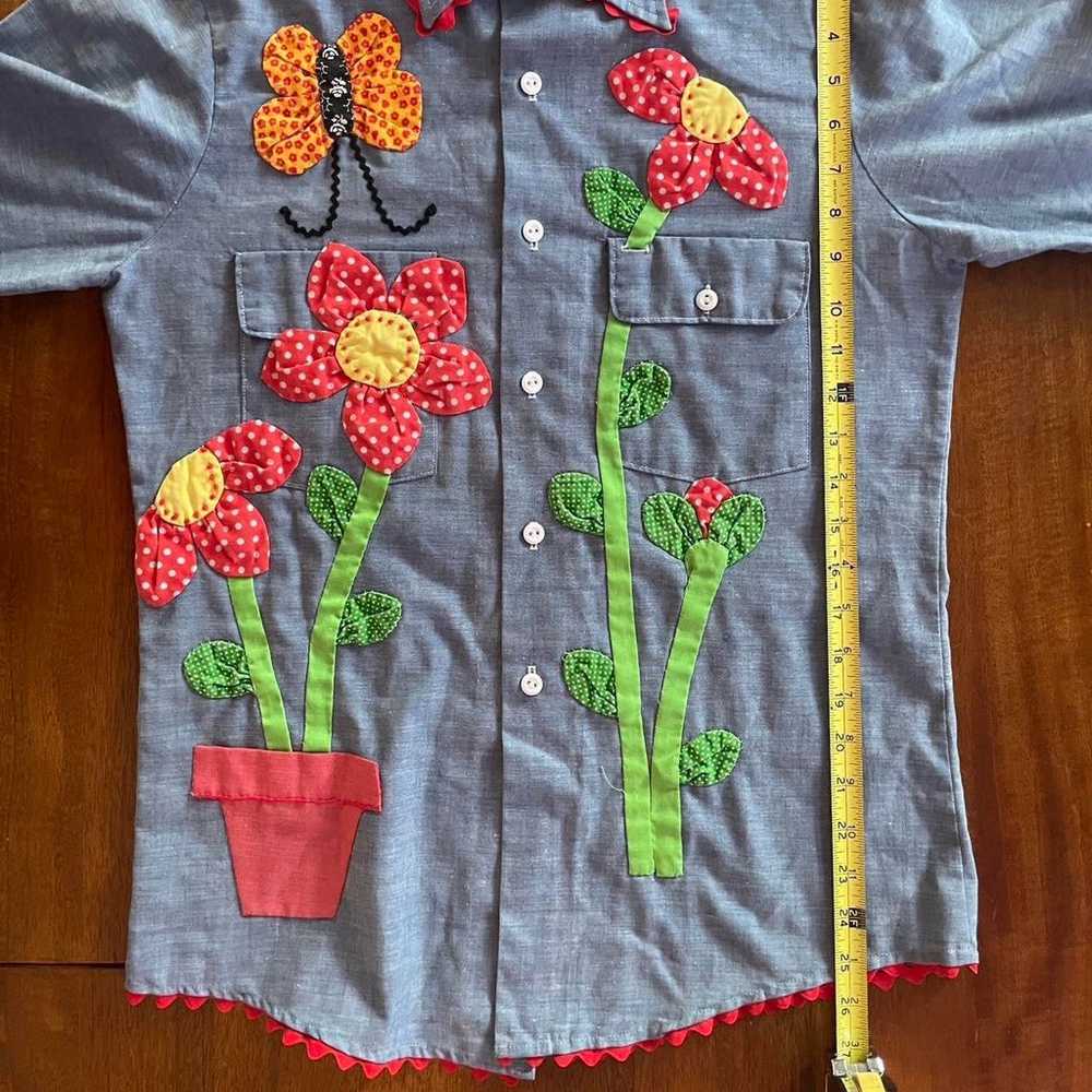 Vintage 70s Big Mac Chambray Shirt Flower Butterf… - image 7