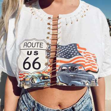 Worked vintage Route 66 crop pin shirt - image 1