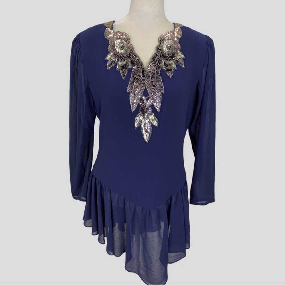 Vintage Samuel Scott Navy Floral Sequin Tunic Sma… - image 8