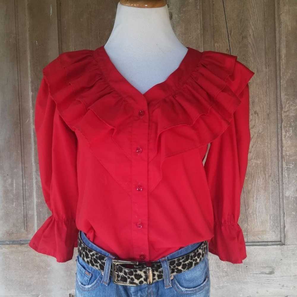 Vintage Red Ruffle Top - image 6