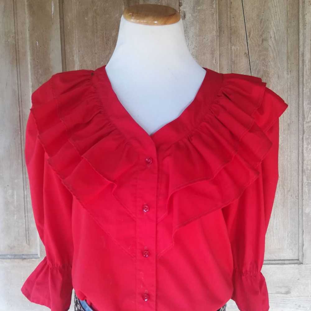 Vintage Red Ruffle Top - image 7