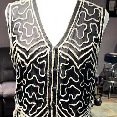 Vintage pearl beaded vest 100% silk lining and 10… - image 1