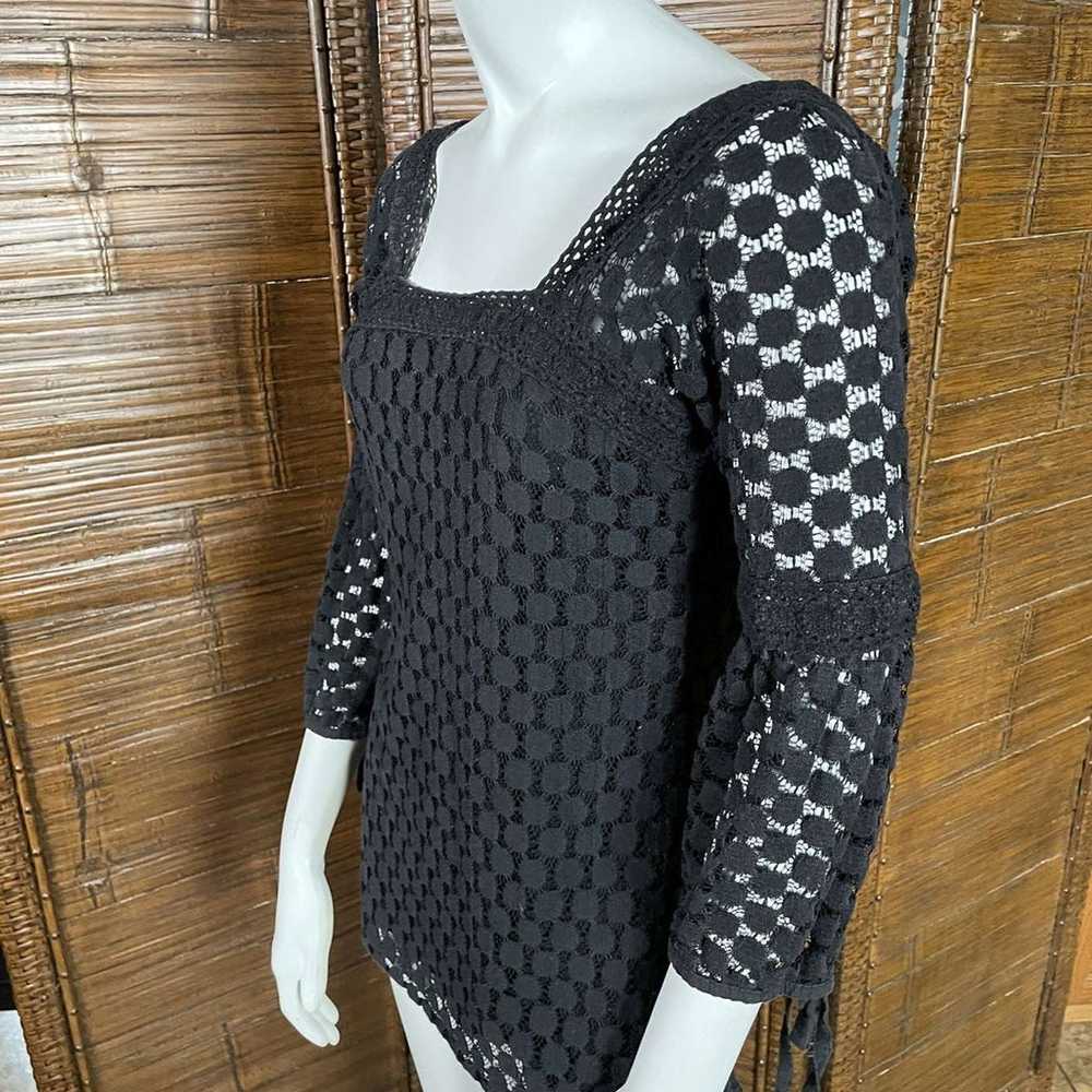 Vintage black knit crochet mini dress solitaire - image 3