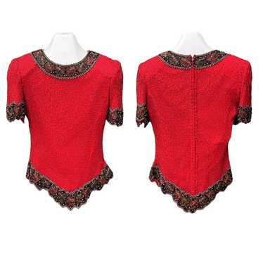 Laurence Kazar 100% Silk Vintage beaded blouse