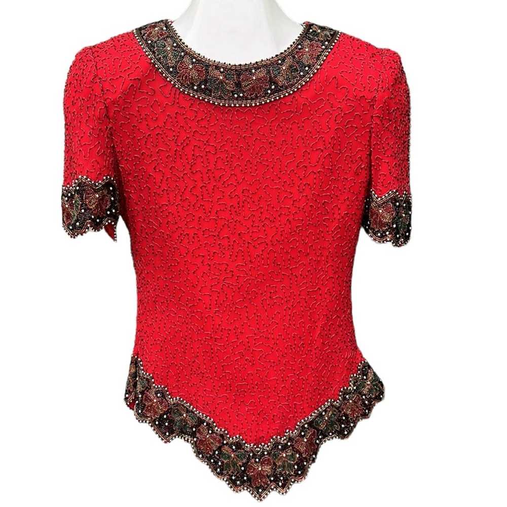 Laurence Kazar 100% Silk Vintage beaded blouse - image 2