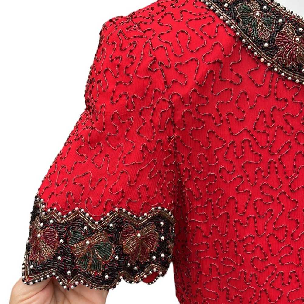 Laurence Kazar 100% Silk Vintage beaded blouse - image 3