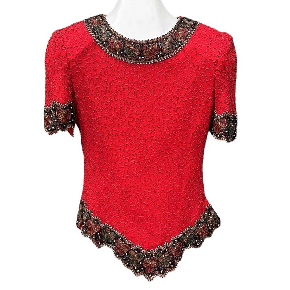 Laurence Kazar 100% Silk Vintage beaded blouse - image 4