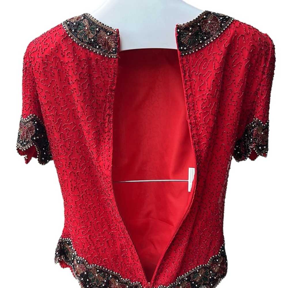 Laurence Kazar 100% Silk Vintage beaded blouse - image 6