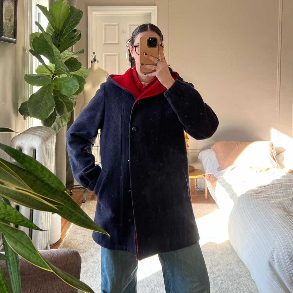 Herman Kay 80s/90s Navy and Red Wool Coat (6) |… - image 1