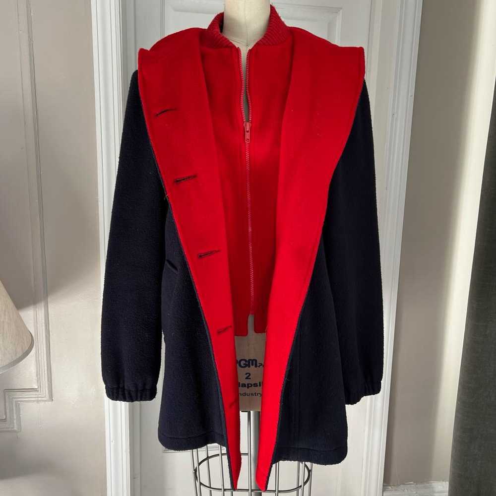 Herman Kay 80s/90s Navy and Red Wool Coat (6) |… - image 2