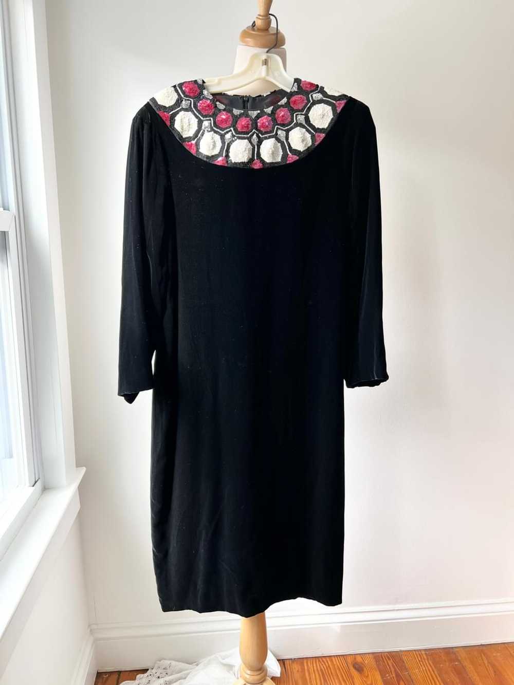 80s sequin black velvet dress (M) - image 1