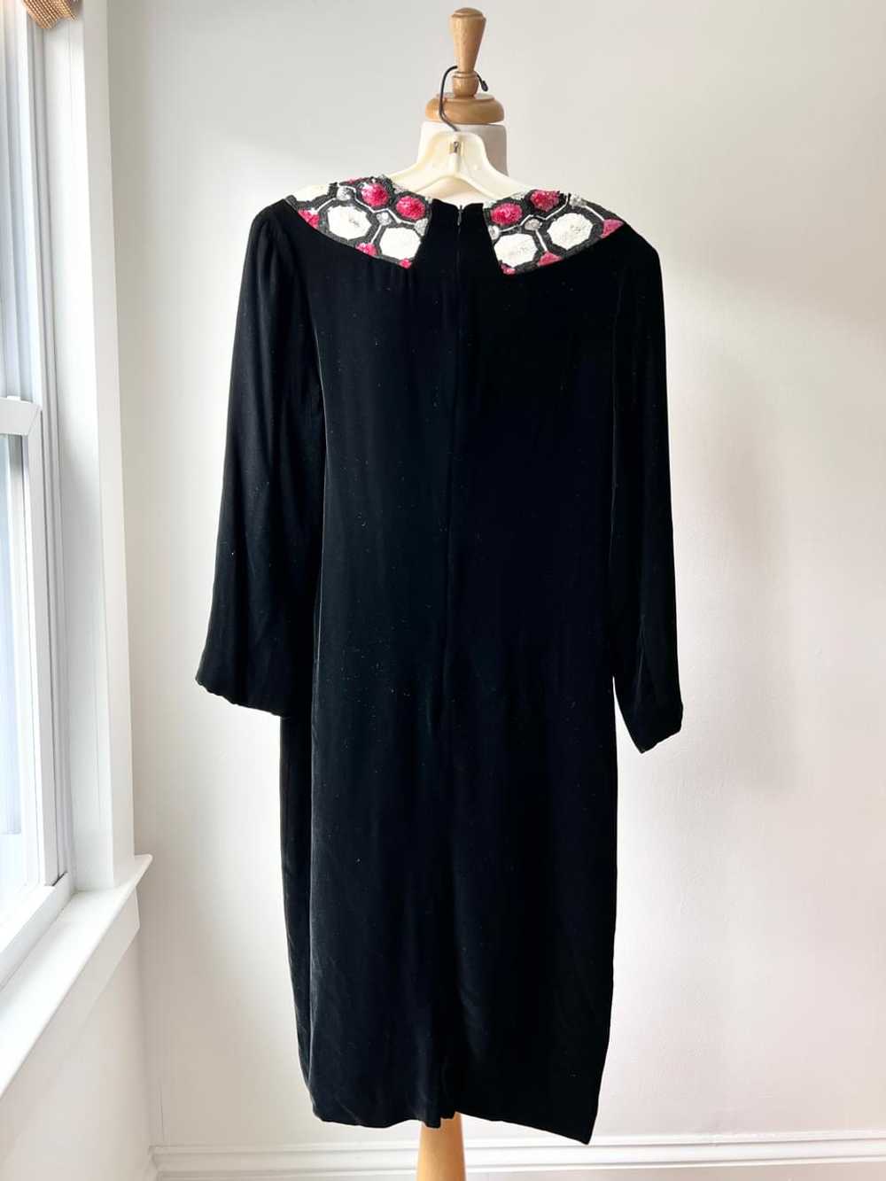 80s sequin black velvet dress (M) - image 3