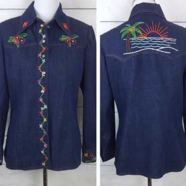 Vintage 70’s Embroidered Denim Shirt - image 1