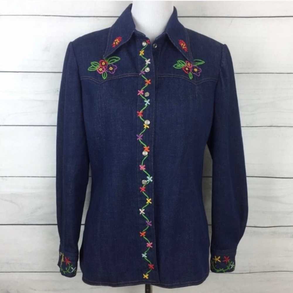 Vintage 70’s Embroidered Denim Shirt - image 2