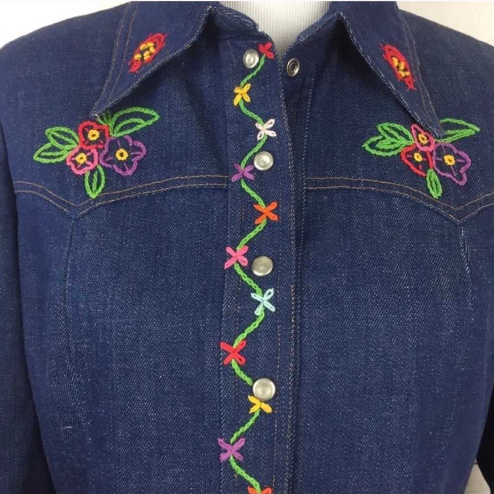 Vintage 70’s Embroidered Denim Shirt - image 4