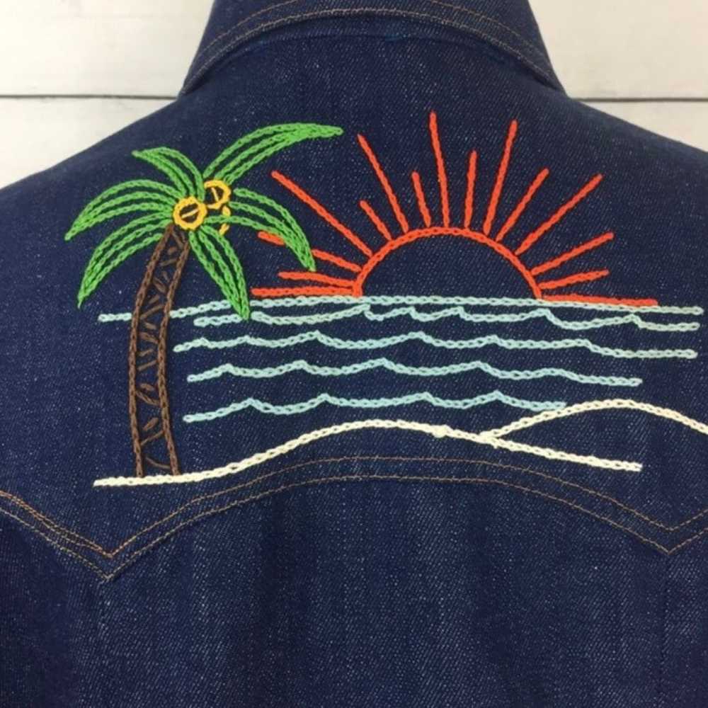 Vintage 70’s Embroidered Denim Shirt - image 5