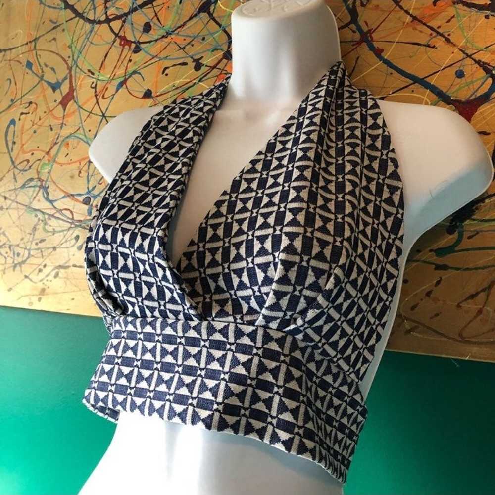 Vintage Crop Cream And Navy Halter Top - image 2