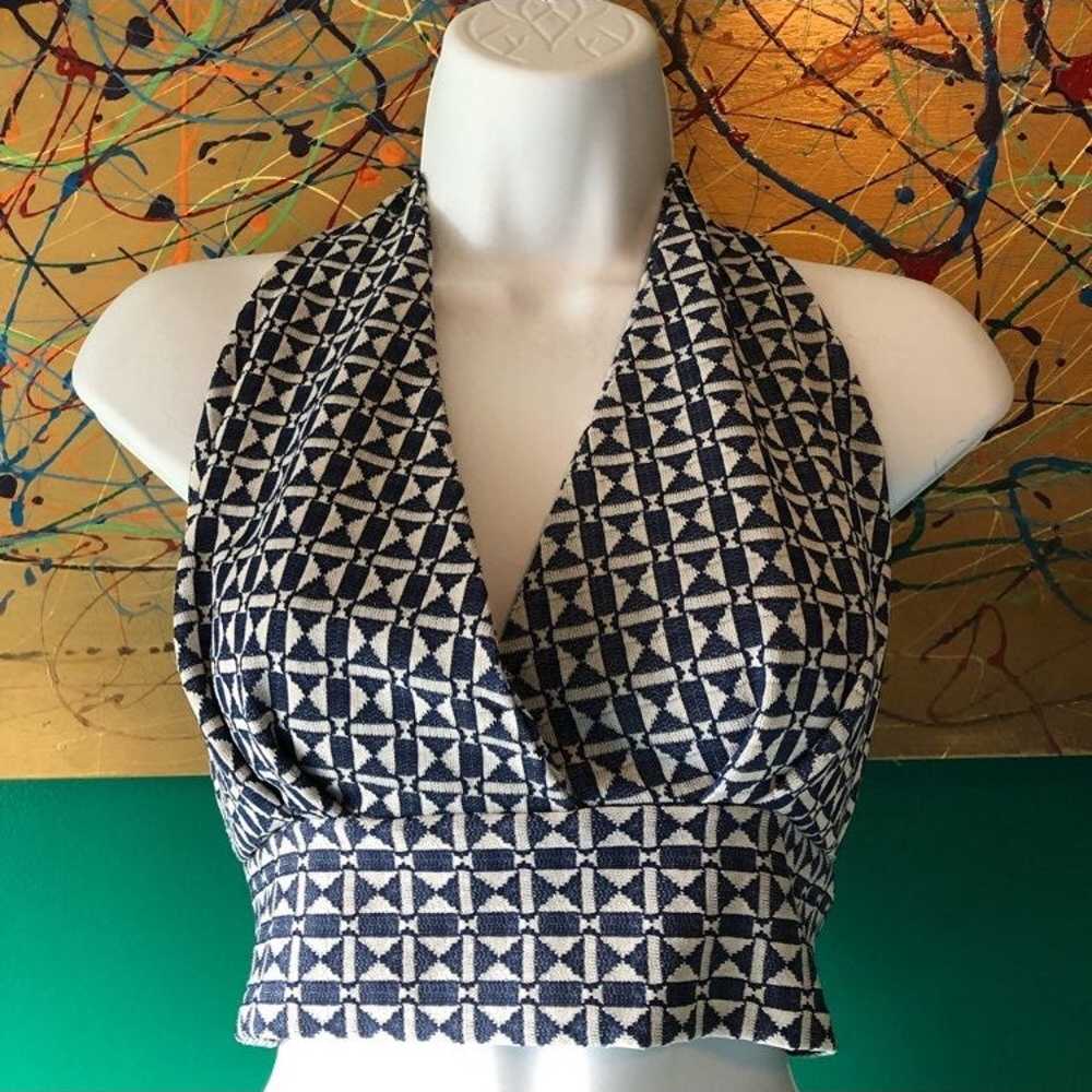 Vintage Crop Cream And Navy Halter Top - image 4