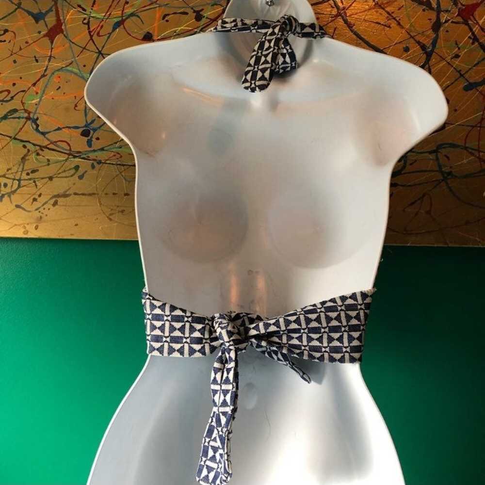 Vintage Crop Cream And Navy Halter Top - image 5