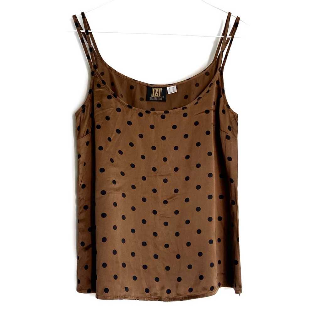 80’s VINTAGE Polka Dot Silk Cami Spaghetti Tank T… - image 1