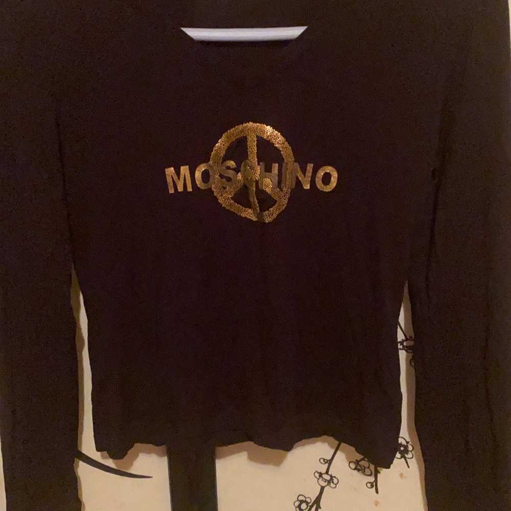 VTG Moschino Logo-Debossed Black T Shirt Blouse - image 12