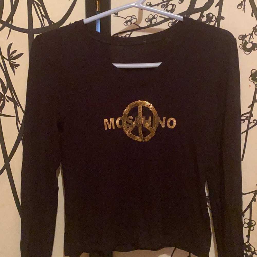 VTG Moschino Logo-Debossed Black T Shirt Blouse - image 1