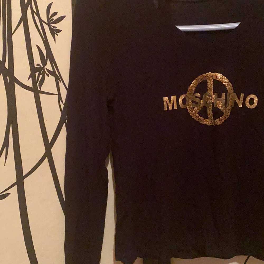 VTG Moschino Logo-Debossed Black T Shirt Blouse - image 2