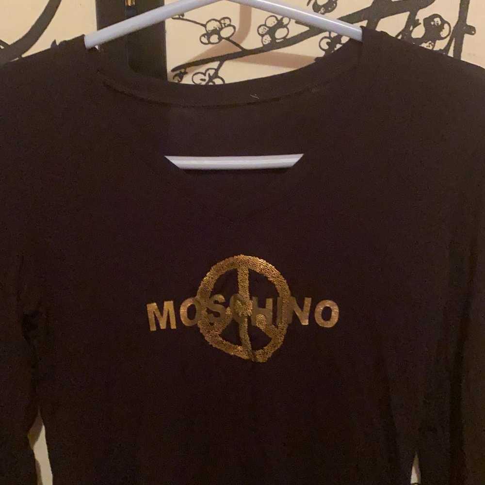 VTG Moschino Logo-Debossed Black T Shirt Blouse - image 8