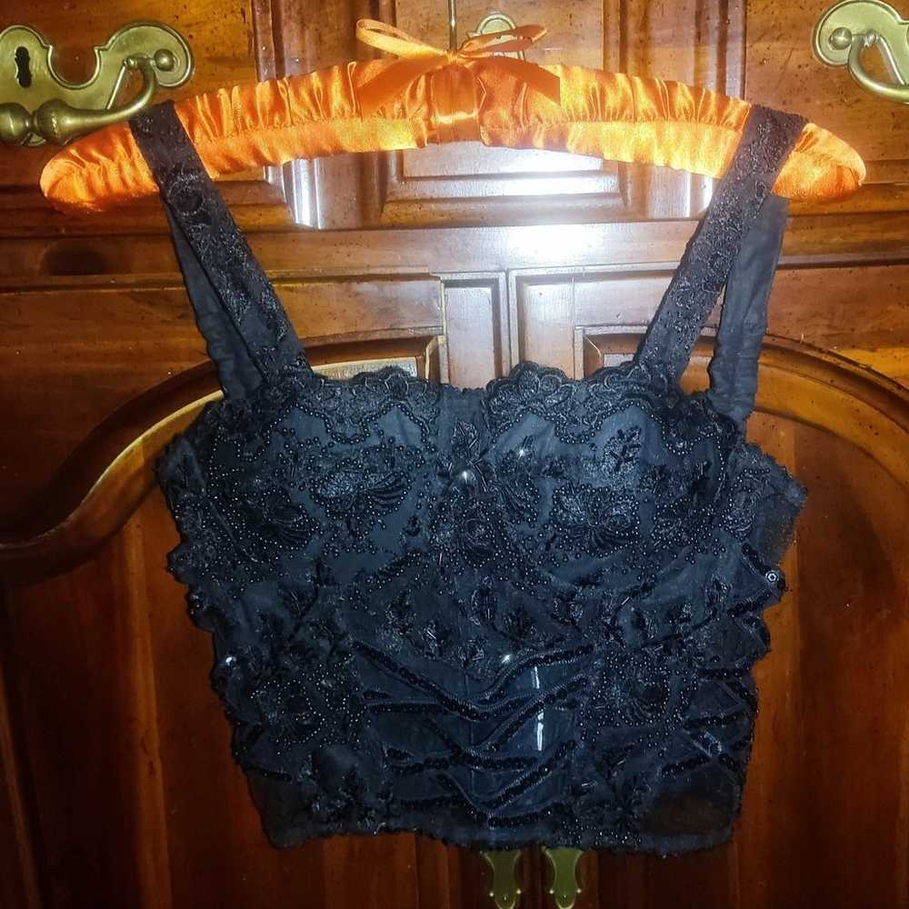 Black Vintage Beaded Bustier Crop Top - image 1