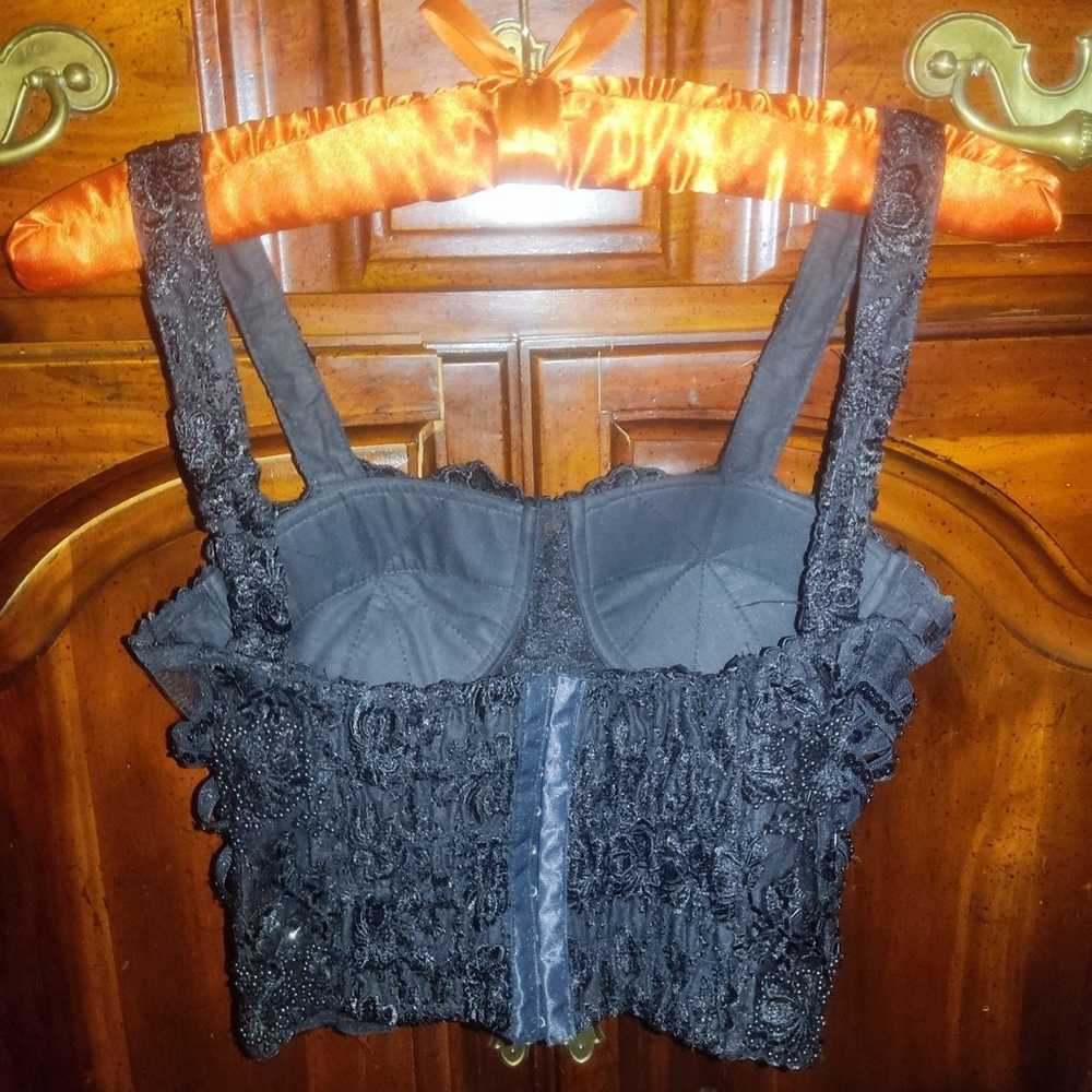 Black Vintage Beaded Bustier Crop Top - image 3