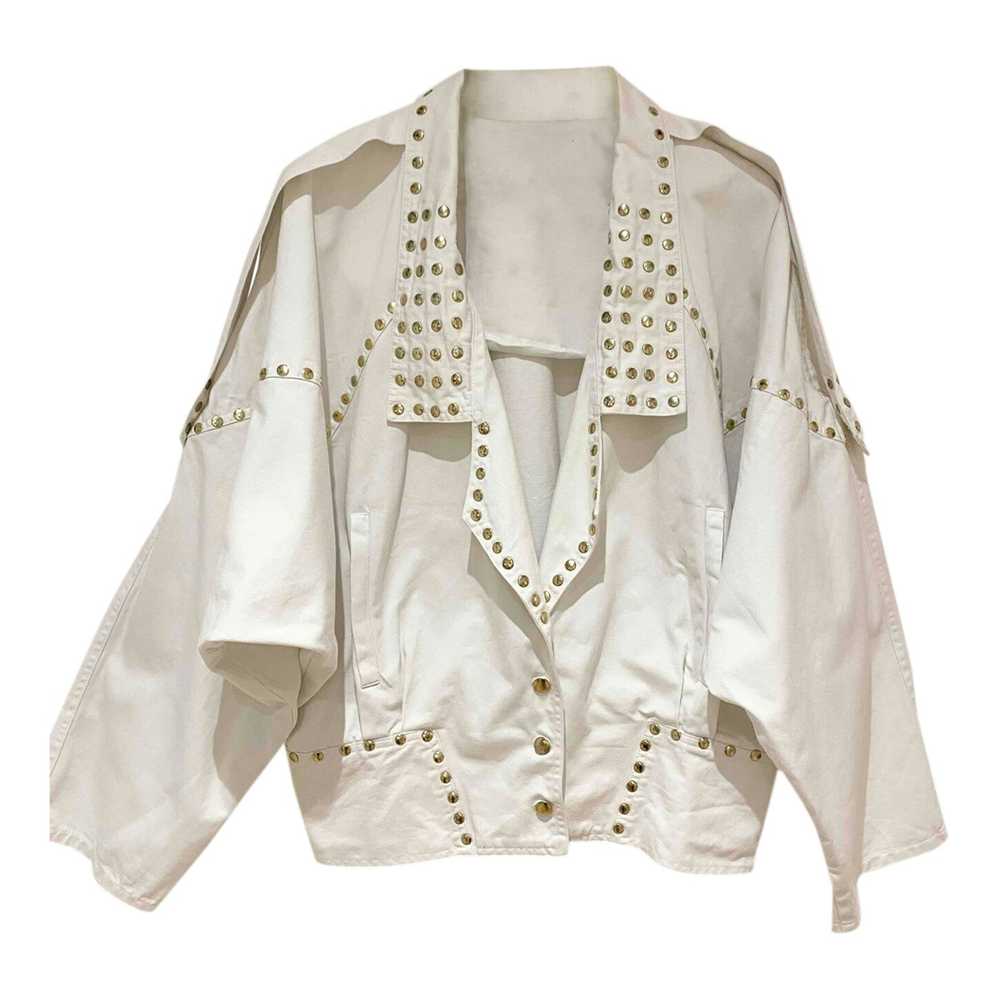 Jean jacket - White studded denim jacket 1980 Loo… - image 1