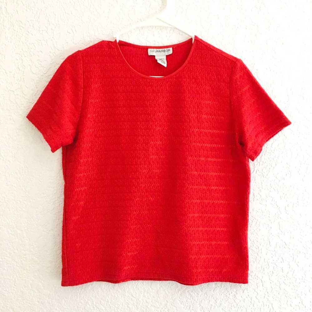 Vintage Sag Harbor Red Crop Tee Shirt Shimmer Tex… - image 1
