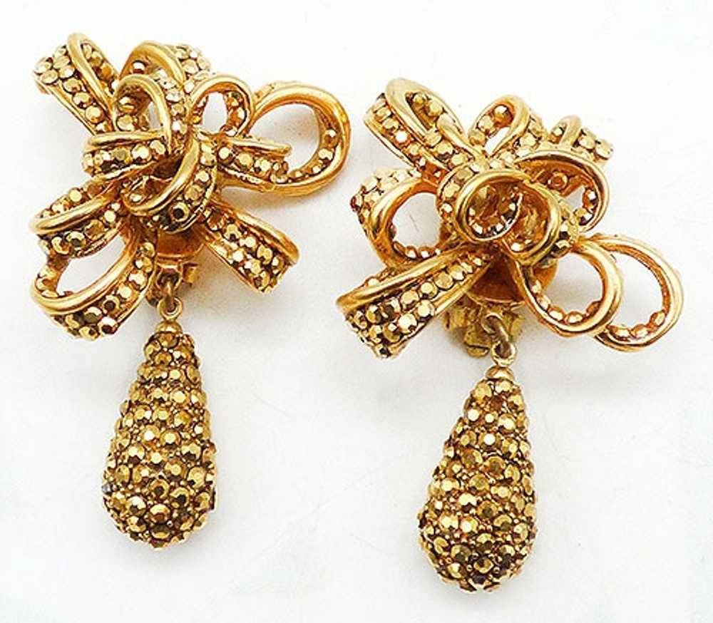 Gold Arum Rhinestone Bow Earrings - image 1