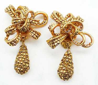 Gold Arum Rhinestone Bow Earrings - image 1