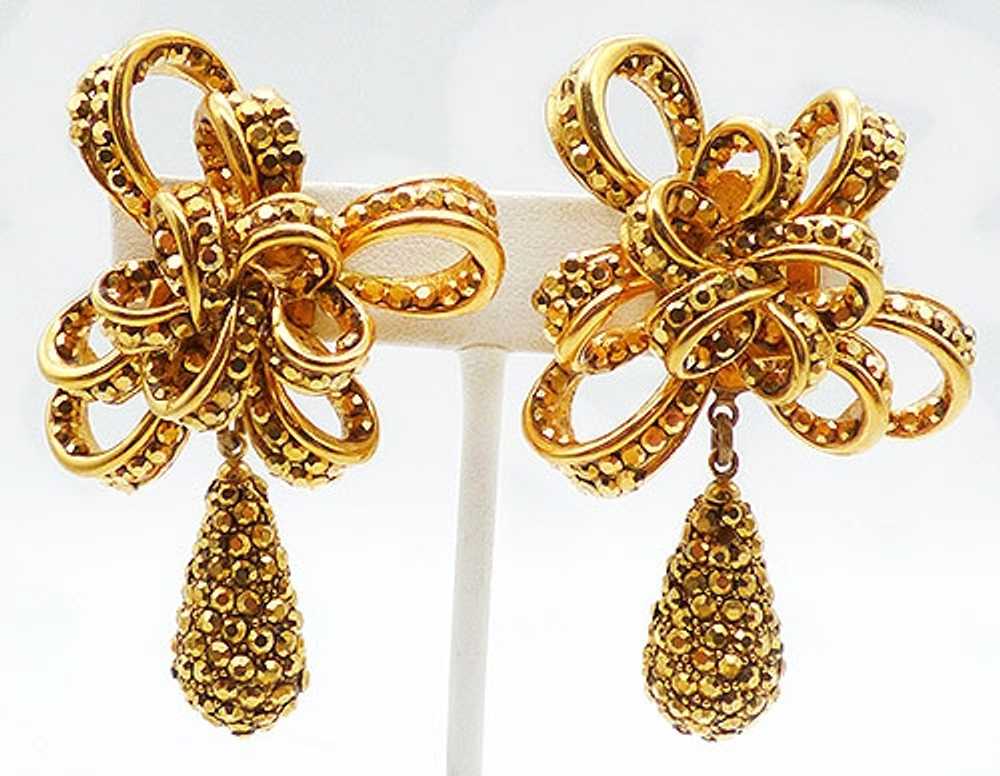 Gold Arum Rhinestone Bow Earrings - image 2